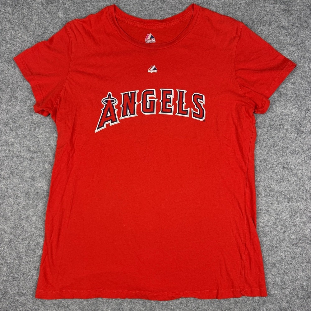 Majestic LA Angels Mike Trout #27 Shirt Womens XL Red MLB Baseball Tee Graphic